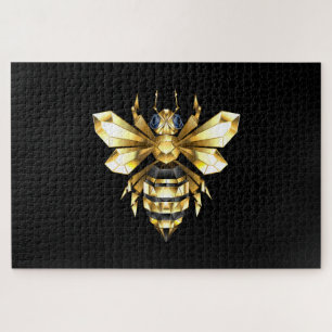 Faux Gold Foil Logo Bee Polygonaal op Zwart Legpuzzel