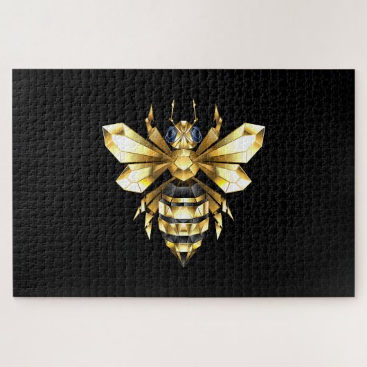 Faux Gold Foil Logo Bee Polygonaal op Zwart Legpuzzel (Horizontaal)