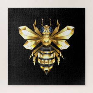 Faux Gold Foil Logo Bee Polygonaal op Zwart Legpuzzel