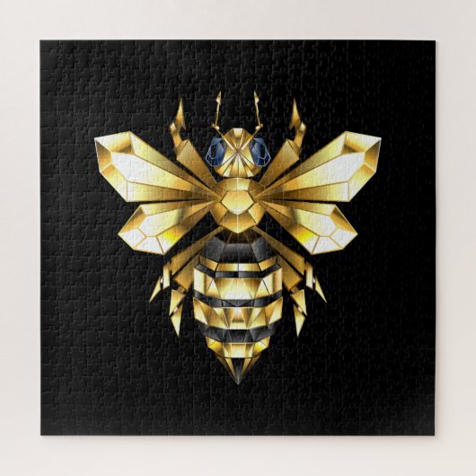 Faux Gold Foil Logo Bee Polygonaal op Zwart Legpuzzel (Verticaal)