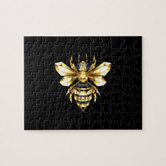 Faux Gold Foil Logo Bee Polygonaal op Zwart Legpuzzel (Horizontaal)