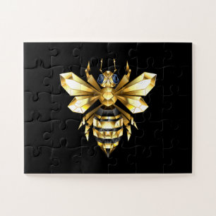Faux Gold Foil Logo Bee Polygonaal op Zwart Legpuzzel