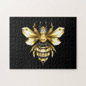 Faux Gold Foil Logo Bee Polygonaal op Zwart Legpuzzel (Horizontaal)