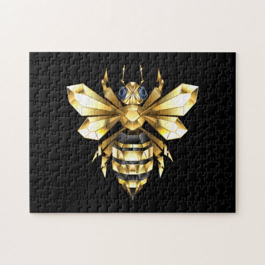 Faux Gold Foil Logo Bee Polygonaal op Zwart Legpuzzel (Horizontaal)