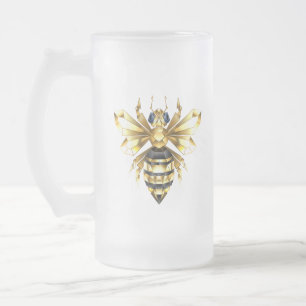Faux Gold Foil Logo Bee Polygonaal op Zwart Matglas Bierpul