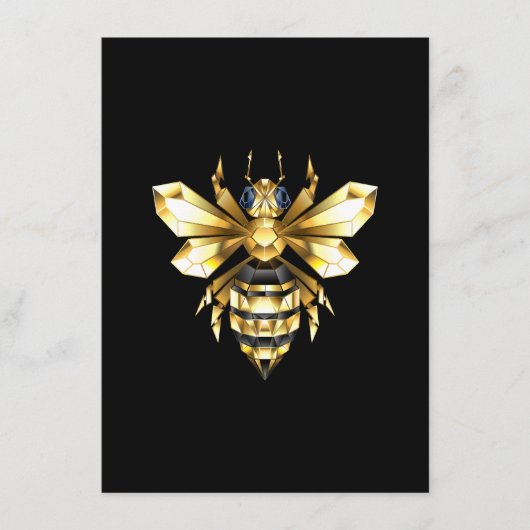Faux Gold Foil Logo Bee Polygonaal op Zwart Menu (Voorkant)