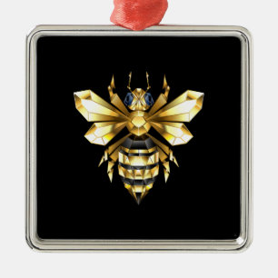 Faux Gold Foil Logo Bee Polygonaal op Zwart Metalen Ornament