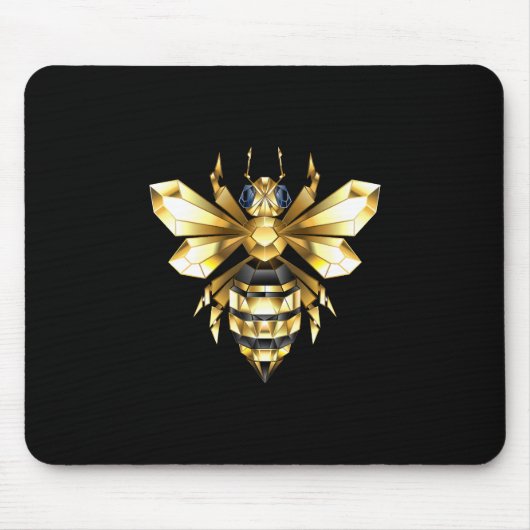 Faux Gold Foil Logo Bee Polygonaal op Zwart Muismat (Voorkant)