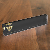 Faux Gold Foil Logo Bee Polygonaal op Zwart Naambordje (Zijkant)