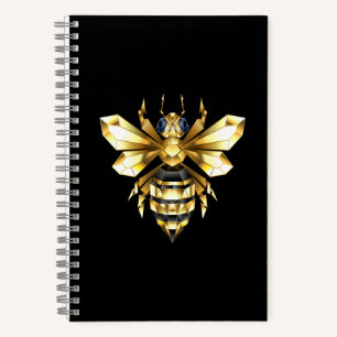 Faux Gold Foil Logo Bee Polygonaal op Zwart Notitieboek