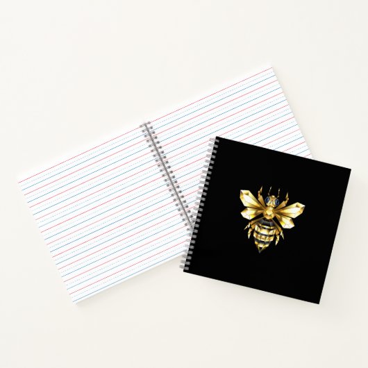 Faux Gold Foil Logo Bee Polygonaal op Zwart Notitieboek (Binnen)