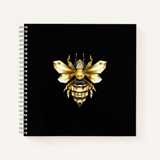 Faux Gold Foil Logo Bee Polygonaal op Zwart Notitieboek (Voorkant)