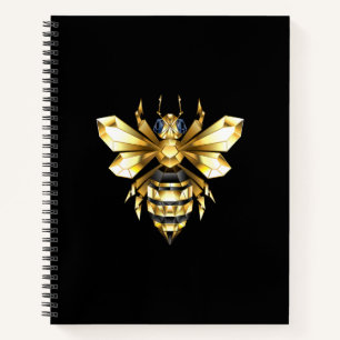 Faux Gold Foil Logo Bee Polygonaal op Zwart Notitieboek