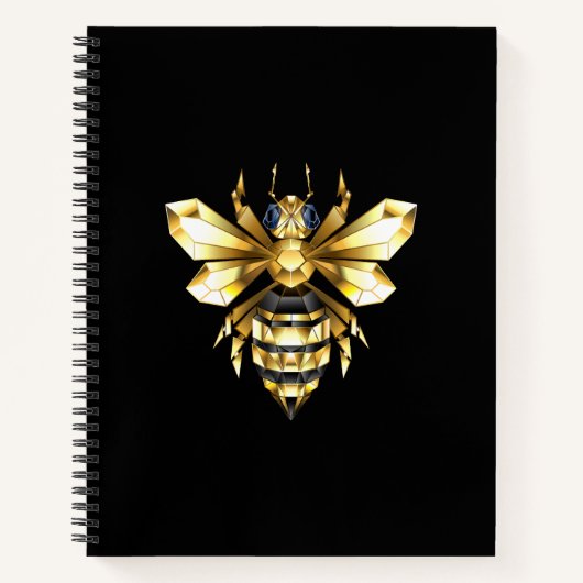 Faux Gold Foil Logo Bee Polygonaal op Zwart Notitieboek (Voorkant)