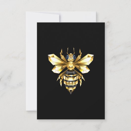Faux Gold Foil Logo Bee Polygonaal op Zwart Notitiekaartje (Voorkant)
