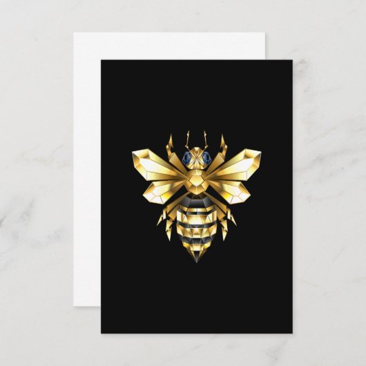 Faux Gold Foil Logo Bee Polygonaal op Zwart Notitiekaartje (Voorkant / Achterkant)