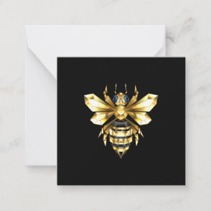 Faux Gold Foil Logo Bee Polygonaal op Zwart Notitiekaartje