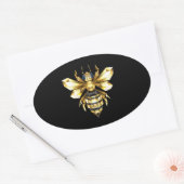 Faux Gold Foil Logo Bee Polygonaal op Zwart Ovale Sticker (Envelop)