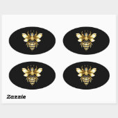 Faux Gold Foil Logo Bee Polygonaal op Zwart Ovale Sticker (Vel)