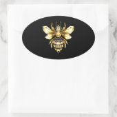 Faux Gold Foil Logo Bee Polygonaal op Zwart Ovale Sticker (Tas)