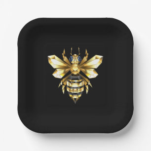 Faux Gold Foil Logo Bee Polygonaal op Zwart Papieren Bordje