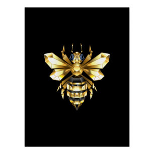 Faux Gold Foil Logo Bee Polygonaal op Zwart Perfect Poster