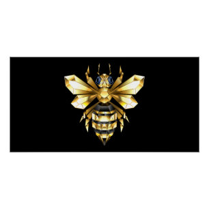 Faux Gold Foil Logo Bee Polygonaal op Zwart Perfect Poster