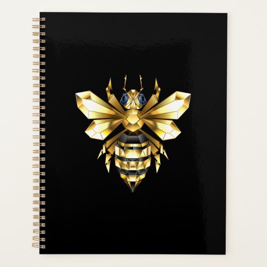 Faux Gold Foil Logo Bee Polygonaal op Zwart Planner (Voorkant)