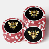 Faux Gold Foil Logo Bee Polygonaal op Zwart Poker Chips (Opstapeling)