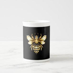 Faux Gold Foil Logo Bee Polygonaal op Zwart Porselein Kop