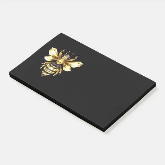 Faux Gold Foil Logo Bee Polygonaal op Zwart Post-it® Notes (Schuin)