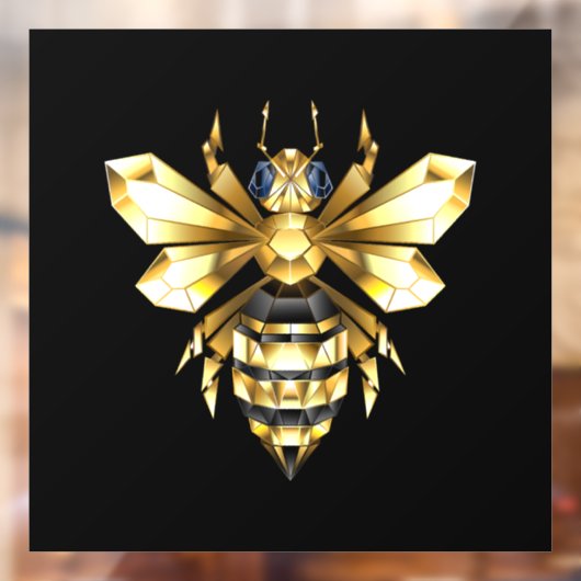 Faux Gold Foil Logo Bee Polygonaal op Zwart Raamsticker (Vel 2)