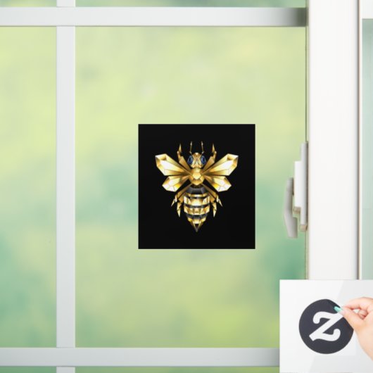 Faux Gold Foil Logo Bee Polygonaal op Zwart Raamsticker (Huis)