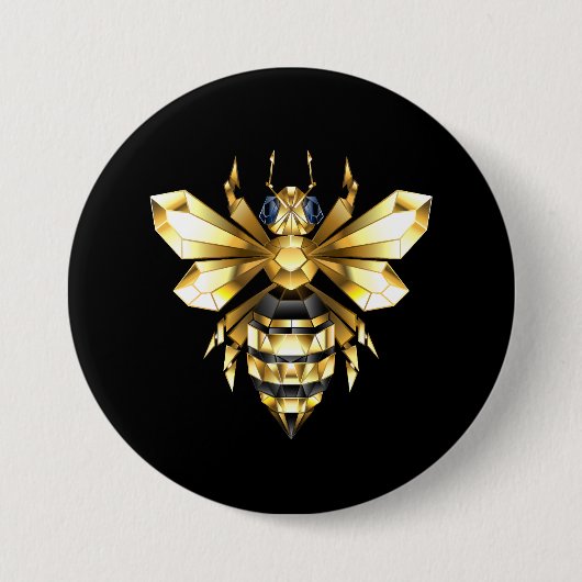 Faux Gold Foil Logo Bee Polygonaal op Zwart Ronde Button 7,6 Cm (Voorkant)