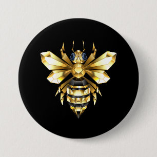 Faux Gold Foil Logo Bee Polygonaal op Zwart Ronde Button 7,6 Cm