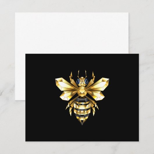 Faux Gold Foil Logo Bee Polygonaal op Zwart RSVP Kaartje (Voorkant / Achterkant)