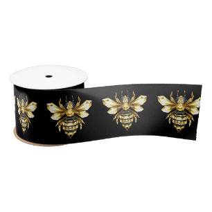 Faux Gold Foil Logo Bee Polygonaal op Zwart Satijnen Lint