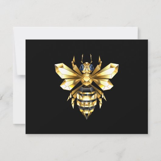 Faux Gold Foil Logo Bee Polygonaal op Zwart Save The Date (Voorkant)