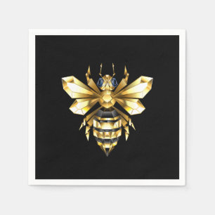Faux Gold Foil Logo Bee Polygonaal op Zwart Servet