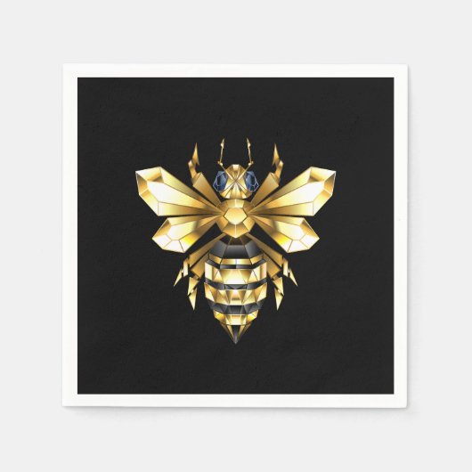 Faux Gold Foil Logo Bee Polygonaal op Zwart Servet (Voorkant)