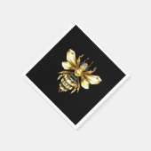 Faux Gold Foil Logo Bee Polygonaal op Zwart Servet (Hoek)