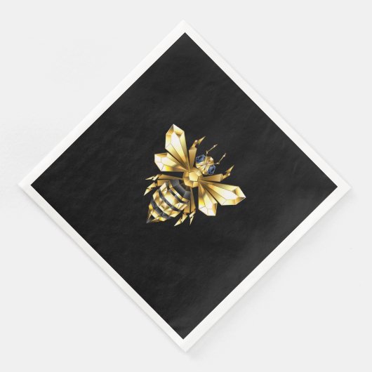 Faux Gold Foil Logo Bee Polygonaal op Zwart Servet (Hoek)