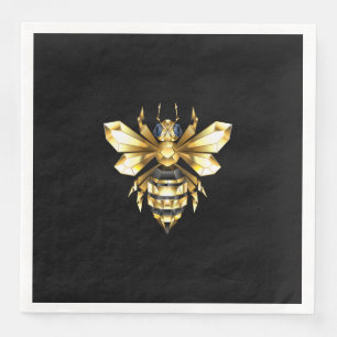 Faux Gold Foil Logo Bee Polygonaal op Zwart Servet