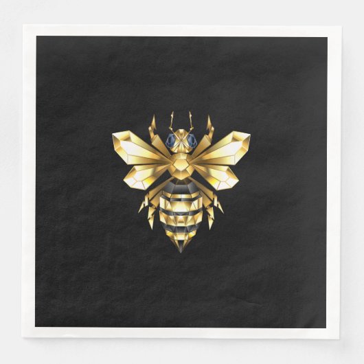 Faux Gold Foil Logo Bee Polygonaal op Zwart Servet (Voorkant)