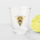Faux Gold Foil Logo Bee Polygonaal op Zwart Shot Glas (Voorkant)