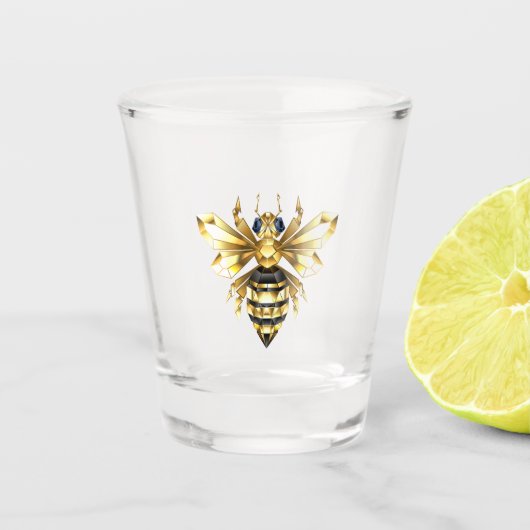 Faux Gold Foil Logo Bee Polygonaal op Zwart Shot Glas (Voorkant)