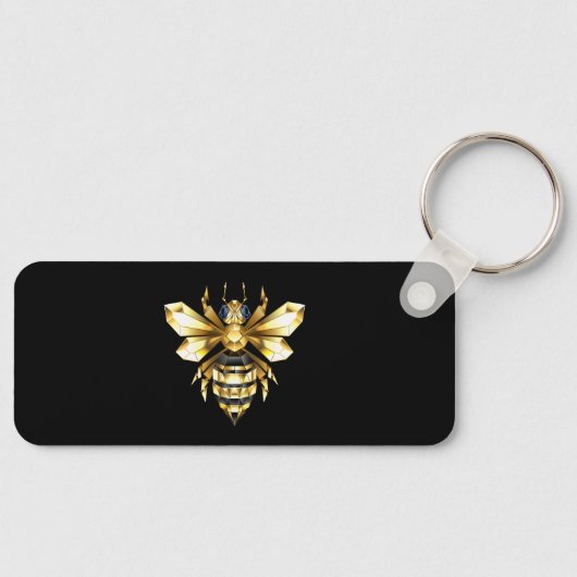 Faux Gold Foil Logo Bee Polygonaal op Zwart Sleutelhanger (Voorkant)
