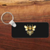 Faux Gold Foil Logo Bee Polygonaal op Zwart Sleutelhanger (Achterkant)