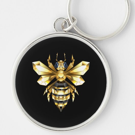 Faux Gold Foil Logo Bee Polygonaal op Zwart Sleutelhanger (Voorkant)