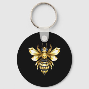 Faux Gold Foil Logo Bee Polygonaal op Zwart Sleutelhanger